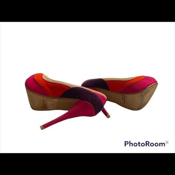 Psychedelic Stilettos Fuchsia Orange Purple Beige Pumps Velvet Heels - Picture 9 of 16